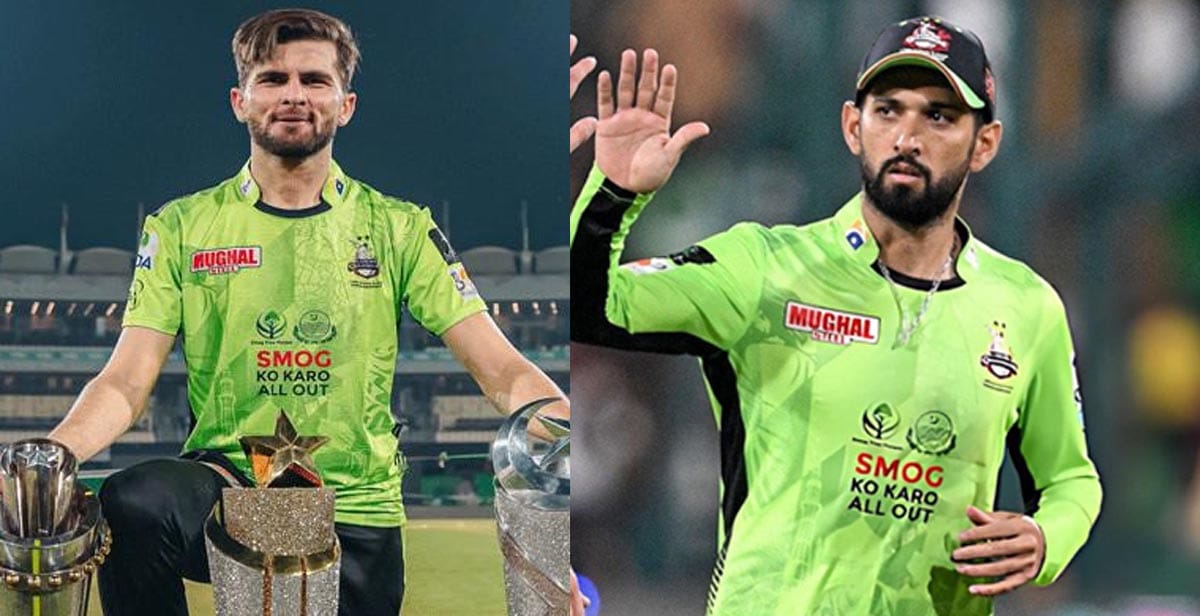 লাহোর কালান্দার্স অধিনায়ক শাহীন শাহ আফ্রিদি ও অলরাউন্ডার সিকান্দার রাজা।