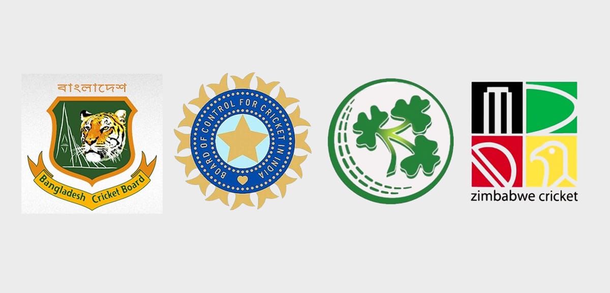 বাংলাদেশ, ভারত, জিম্বাবুয়ে ও আয়ারল্যান্ডের ক্রিকেট বোর্ডের লোগো।