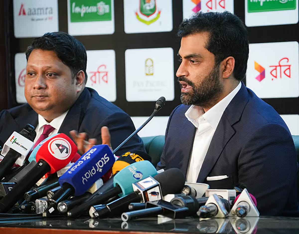 বিসিবির এডহক কমিটির সভাপতি হিসেবে প্রথমবার সংবাদ সম্মেলনে তামিম ইকবাল।