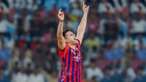 Arjun Tendulkar celebrating a wicket for Lucknow Super Giants in an IPL 2026 match.