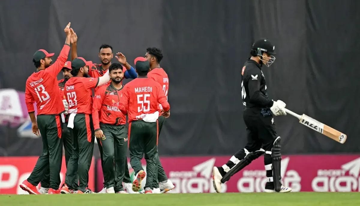 বাংলাদেশ-নিউজিল্যান্ড ম্যাচের দৃশ্য।