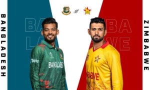 Bangladesh cricket team captain Najmul Hossain Shanto and Zimbabwe cricket team captain Sikanadar Raza.