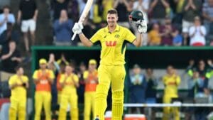 Cameron Green batting for Australia in an ODI match against South Africa.