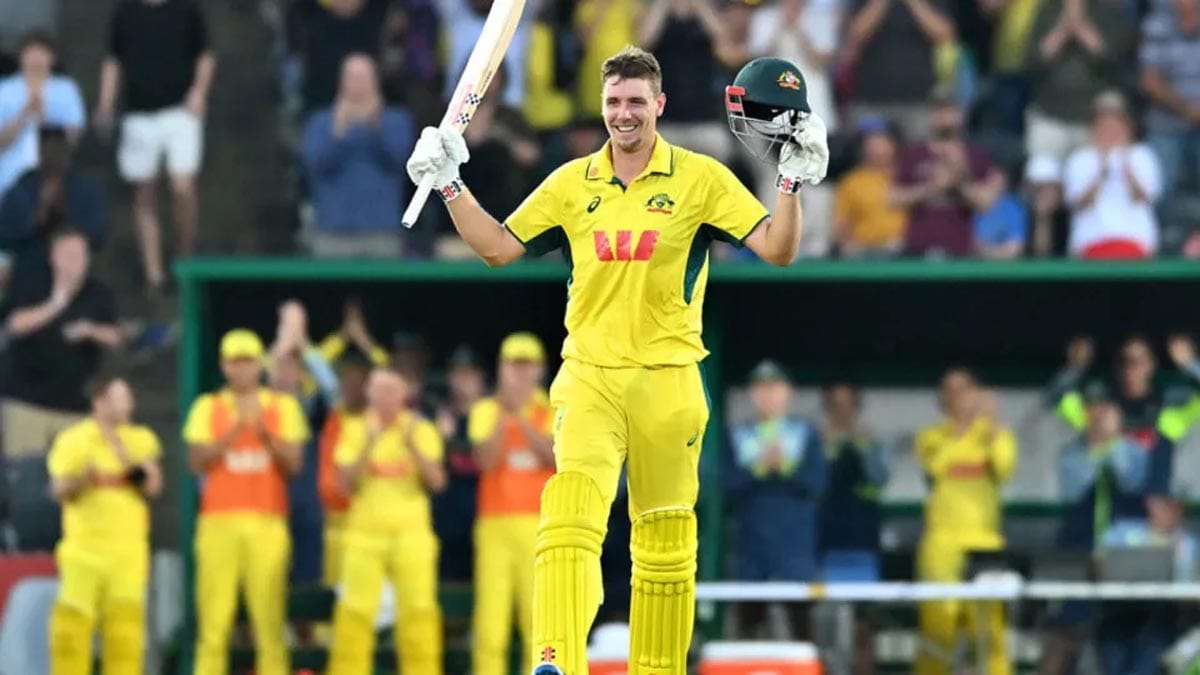 Cameron Green batting for Australia in an ODI match against South Africa.