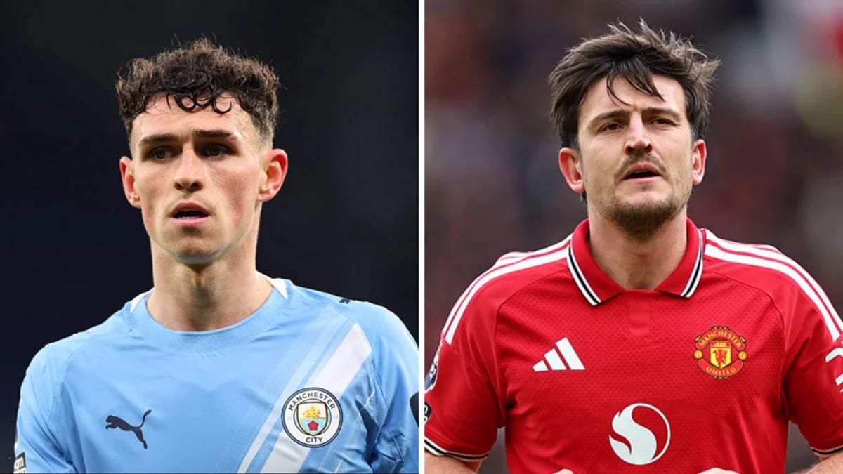 Manchester City midfielder Phil Foden and Defender Harry Maguire.