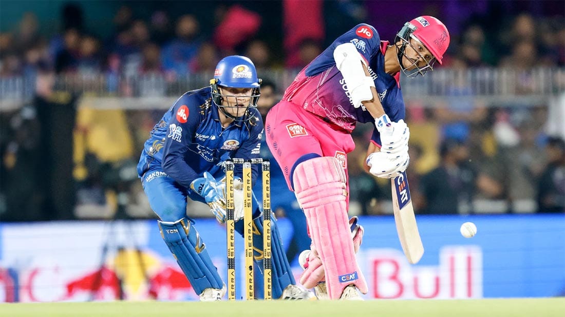 A scene from the Rajasthan Royals and Mumbai Indians mathc in IPL 2026.