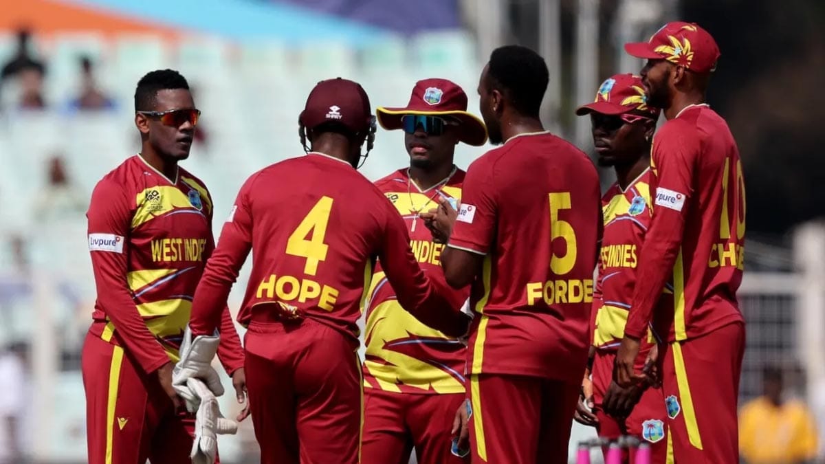 West Indies cricket team celebrating a victory in a home match.