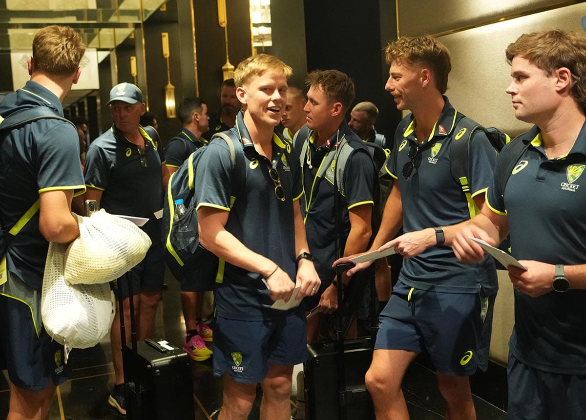 Australian cricket team players arriving at Hazrat Shahjalal International Airport in Dhaka.