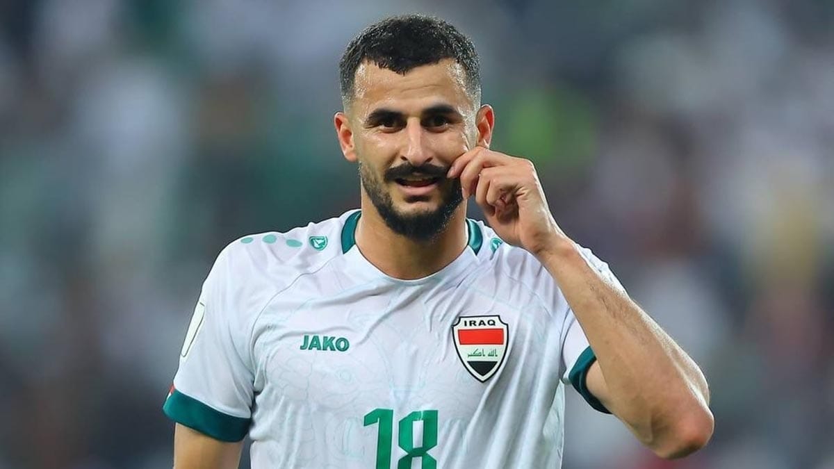 Iraq football team striker Ayman Hussein in the field.