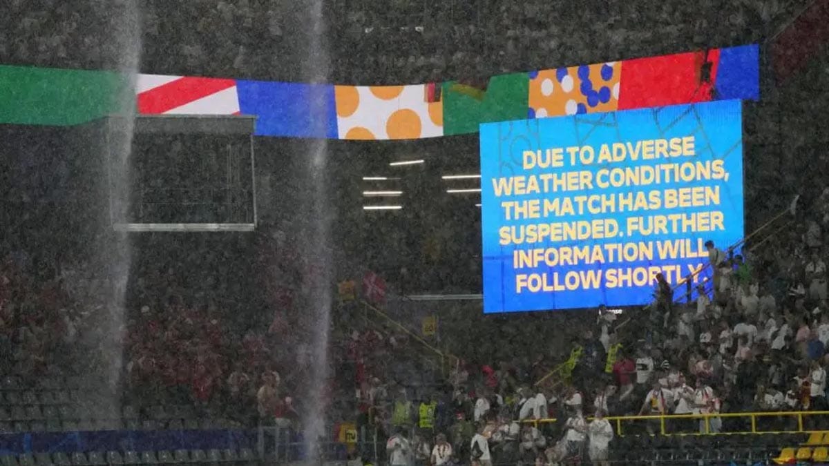 Germany v Denmark at Euro 2024 had to be paused for lightning struck.