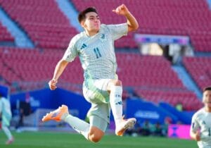 17-year-old Gilberto Mora celebrating in the official jersey of Mexico.