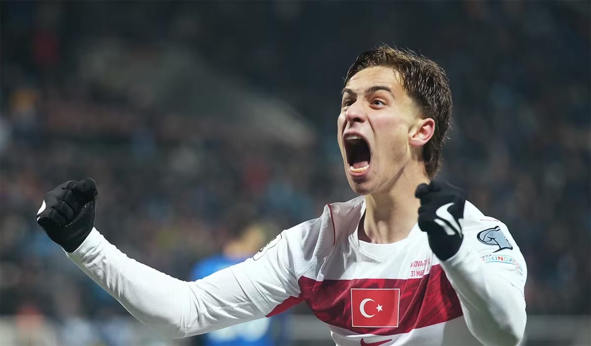 Kenan Yildiz celebrating his iconic goal against Germany at the Olympic Stadium in Berlin.
