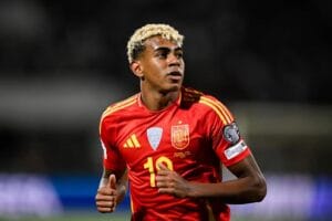 Lamine Yamal playing a match for Spain.