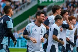 Lionel Messi training with the Argentina national team squad.