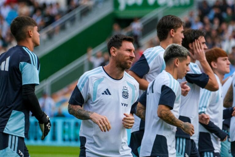 Lionel Messi training with the Argentina national team squad.