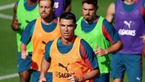 Cristiano Ronaldo leading the training session with Portugal national team under coach Roberto Martinez.