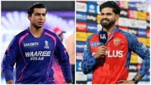 Shreyas Iyer and 15-year-old Vaibhav Sooryavanshi in the field.