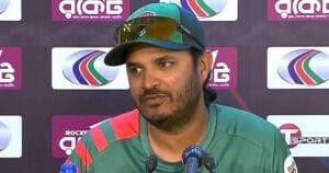 Bangladesh's newly appointed pace bowling coach Talha Jubair talking to media.
